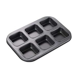 TPV® Non-Stick Square Baking Pan 6-Cavity Carbon Steel Bread Cake Fondant Cookie Mold Tart Trays Mould Bakeware Tools(Pack Of 1,Black)