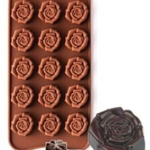 TPV® 1 Pieces 15 Cavity Rose Shaped Chocolate Mold Silicon Mold, Candy Mold, Small Candy Molds, Rose Candy Mold, Baking Mold, Diy Rose Shaped Cake Decoration (Rose, 1Pc)