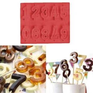 TPV® -10 Cavity Chocolate Silicone Lollipop Mould 0-9 Number Shaped Candy Chocolate Moulds Diy Party Cake Decorating Tools Multicolor