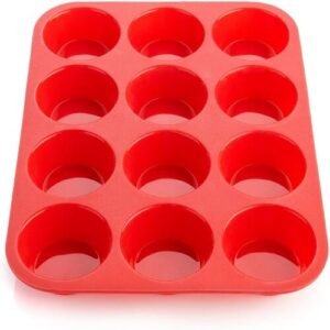 TPV® 12 Cup Silicone Muffin  &  Cupcake Mould | Baking Tray, Red