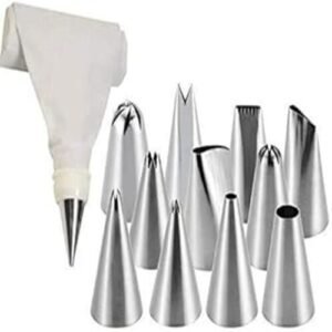 TPV® 12 Piece Cake Decorating Set Frosting Icing Piping Bag Tips With Steel Nozzles Reusable  &  Washable
