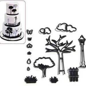 TPV®14Pcs/Set Park Theme Silhouette Cookie Cutter Plastic Plant Tree Grass Street Lamp Fondant Biscuit Cutter Sugarcraft Cake Decorating Tools