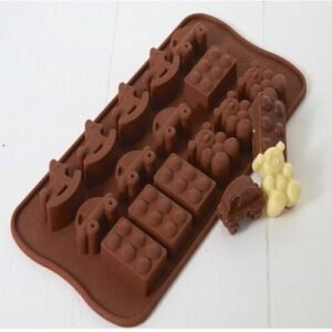 TPV® 15-Cavity Horse,Blocks, Teddy And Cars Shape Silicone Brown Chocolate Moulds,Ice Moulds