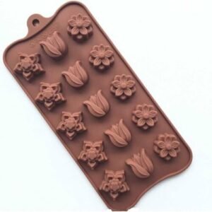 TPV® 15-Cavity Mix Flowers Liliy Shape Silicone Brown Chocolate Moulds