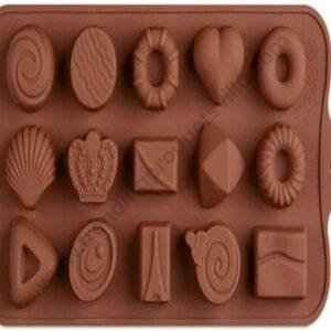 TPV® 15 Cavity Mix Heart Crown Candy Round Design Brown Silicone Chocolate Mould