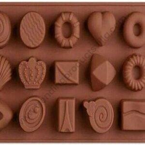 TPV® 15 Cavity Mix Heart Crown Candy Round Design Brown Silicone Chocolate Mould