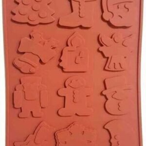 TPV® 15-Cavity New Christmas Tree,Candle,Christmas Shoes, Christmas Star Chocolate Silicone Mould For Homemade Soap, Cake, Cupcake, Pudding, Jello, Bread,Soap Ice Cube Tray Mould Mold Shape Silicone Brown Chocolate Moulds