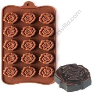 TPV® 15-Cavity Rose Flower Shape Silicone Brown Chocolate Moulds