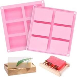 TPV® 1Pc 6 Handmade Rectangle Silicone Soap Mold Chocolate Cookies Mould TPV®ating Fondant Molds Pink Color