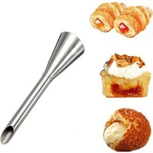 TPV® - 1Pc Cream Icing Piping Nozzle Tip Stainless Steel, Chocolate Filling Nozzle For Pasty, Puff, Cream Roll, Dessert, Doughnut, Eclair, Cupcake, Fondant Cake Decorating Long Bakeware Tip Nozzle