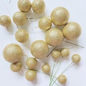 TPV® – 20 Pc Gold Glitter Faux Balls Topper For Cake & Cupcake Decoration.