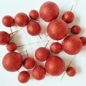 TPV® – 20 Pc Red Glitter Faux Balls Topper For Cake  &  Cupcake Decoration.