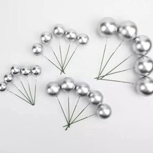 TPV® –20  Pc Silver Faux Balls Topper For Cake  &  Cupcake Decoration.