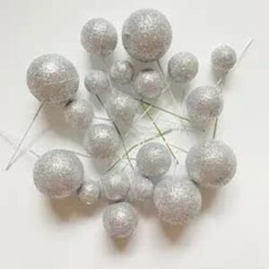 TPV® – 20 Pc Silver Glitter Faux Balls Topper For Cake & Cupcake Decoration.