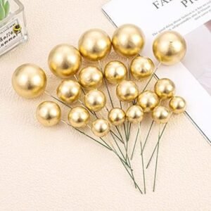 TPV® – 20 Pc Golden Faux Balls Topper For Cake  &  Cupcake Decoration.