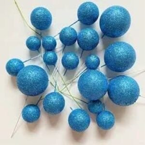 TPV® – 20Pc Blue Glitter Faux Balls Cake Topper For Cake & Cupcake Decoration.