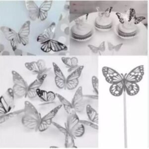 TPV® 20Pcs Silver Butterfly Paper Topper For Cake And Cupcake Decoration