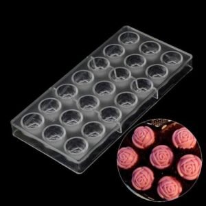 TPV® 21 Cavity Rose Flower Shape Polycarbonate Jelly Candy Mould (Chocolate Weight Approx 15 Grams Per Cavity