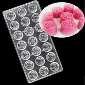 TPV®  21 Cavity Rose Flower Shape Polycarbonate Jelly Candy Mould (Chocolate Weight Approx 15 Grams Per Cavity