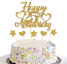 TPV® 25Th Anniversary Glitter Cake Topper - For 25Th Wedding Anniversary /25Th Anniversary Party /25Th Birthday Party Decorations