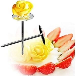 TPV® 2Pcs Cake Decorating Nails Stainless Steel Piping Nail 3D Rose Flower Maker Piping Bottom Tray Ice Cream Flowers Cake Decoration Tool