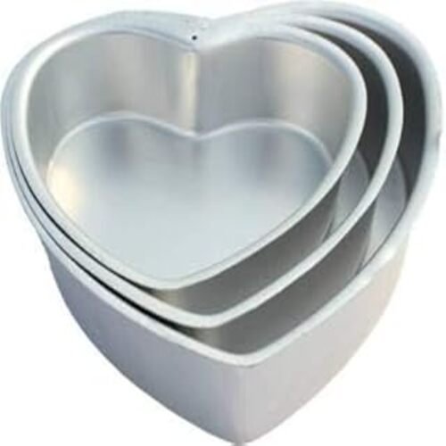 TPV® 3 Pc Aluminium Heart Cake Mould Set Sponge Baking For Microwave Oven Non Stick Cake Tins Sets 6 7 8 Inch