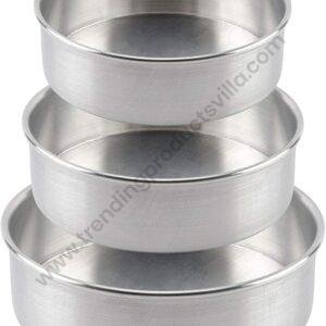 TPV® – 3 Pc Set Heavy Aluminium Cake Mould Pans Round Shape Cake Mould, 4 Inch, 6 Inch, 8 Inch