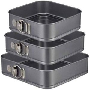 TPV® 3 Pcs Set Square Shape Cake Mould Teflon Nonstick Removable Baking Tin Black