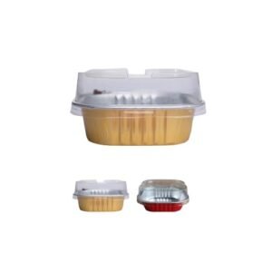 TPV® Aluminium Square Container Baking Cups Mould 135gm with Lid |Non-Stick Muffin Tray for Baking (10 Pcs Pack)