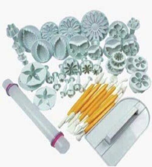 TPV® 46 Pieces Fondant Suite Cake Decorating Tools Plunger Cutters Tools With Double Headed Modeling Tools & Rolling Pin And Cake Smoother