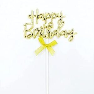 TPV® Party Crave Happy Birthday Cursive Cake Topper(9 * 5 inch)| Cake Decoration Items For Many More Birthday Celebrations (1pc) (Yellow)