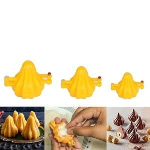 TPV® - 3Pcs Modak Ganpati Modak Maker Mould Sancha Sacha For Ganesh Chaturthi Festival , Yellow Indian Sweets Mould- Set Of 3 Sizes