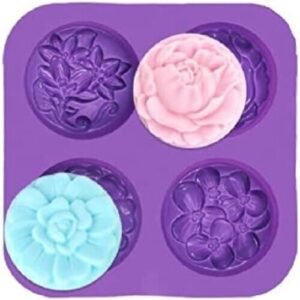 TPV® 4 Cavity Oval Flower Silicone Moulds For Soaps And Chocolate Jelly Desserts?Mould