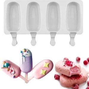 TPV® 4 Cavity Small Silicone Cakesicle Mould|Popsicle Easy Ice Cream Bar Mould |4-Cavity Cakesicle, Ice Cream Candy Mould |Silicone Easy Cream Mini Ice Cream Bar Mold | Assorted Color