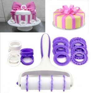 TPV® - 4 Pc Fondant Embosser Roller Set Fondant Strip Ribbon Cutter Sugarcraft Plastic Cake Rolling Pin Baking Cake Decorating Tools