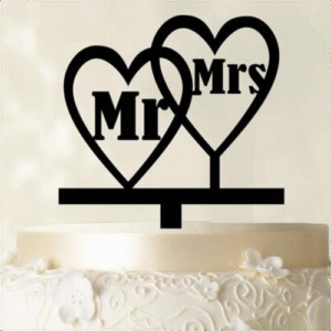 TPV® 4 Inch Mirror Finshing Acrylic Cake Topper Mr And Mrs Hearts