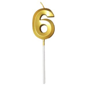 TPV® Quality Gold Number Candles, Birthday Cake Candles, 5.3 inches Gold Number Cupcake Candle 6