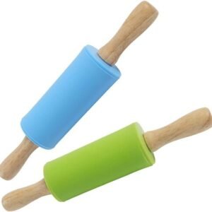 TPV® 9 inch Silicone Rolling pin for baking, Non-Stick Surface Dough Roller, wooden handle belan for Roti, Chapati, Pizza Bread