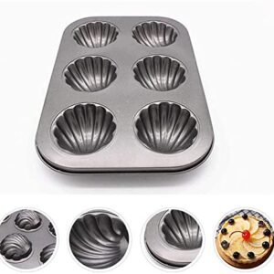 TPV® Stainless Steel Shell Shaped Nonstick 6-Cavity Cake Mould, Muffin Baking Pan Pan pack of 1 (Black)