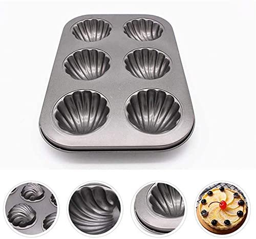 TPV® Stainless Steel Shell Shaped Nonstick 6-Cavity Cake Mould, Muffin Baking Pan Pan pack of 1 (Black)