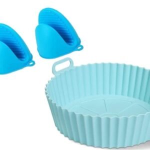 TPV® Reusable Washable Air Fryer Silicone Pot, Easy to Clean, Air Fryer Silicone Pot Liner Compatible Round Air Fryer Oven Pot (Multi Colour) (Silicone Pot + Mitten)