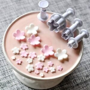 TPV® 4Pcs Plum Blossom Flower Cutter Fondant Cake Sugarcraft Decoration Plunger Mold (White)