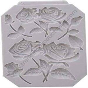 TPV® 5 Cavity Silicon Grey Rose Flowers With Leaves Fondant Marzipan Mould