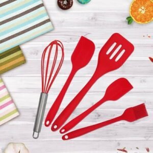 TPV® 5 Pieces Silicone Kitchen Utensils Spoon Set Cooking  &  Baking Tool Sets Non-Toxic Hygienic Safety Heat Resistant (Random Color)