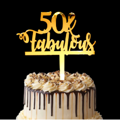 TPV® 50  &  Fabulous Golden Acrylic Cake Topper For 50Th Birthday, Anniversary Celebrations (Mirror Gold, Pack Of 1)