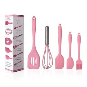 TPV® 5 Piece Silicone Baking Utensils Set Spatula Whisk Brush Spoon Scraper Baking Utensil Tool Set