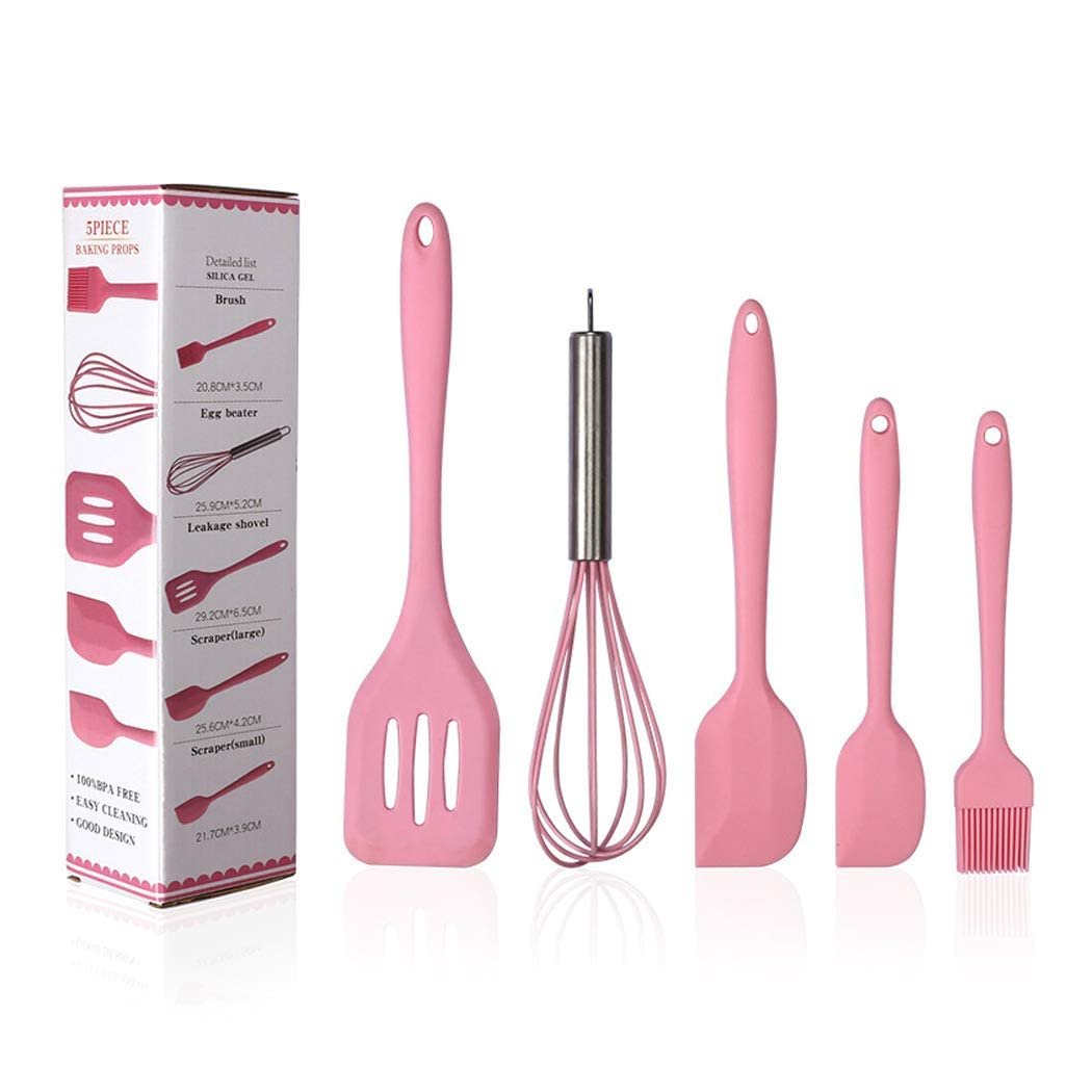 TPV® 5 Piece Silicone Baking Utensils Set Spatula Whisk Brush Spoon Scraper Baking Utensil Tool Set