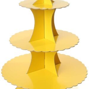 TPV® Paper Cardboard 3-Tier Treat Tree Cupcake Stand for Cake Table Decoration, Pack of 1, Plain Yellow ( In random colour )
