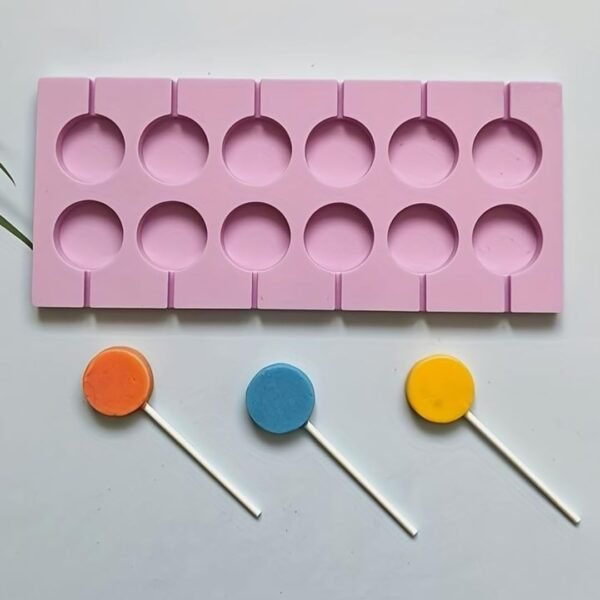 TPV® 12 Cavity Lollipop Silicone Mould with 20 Sticks for Hard Candy Jelly Chocolate Cake Pops Ice Cream Ice Cubes