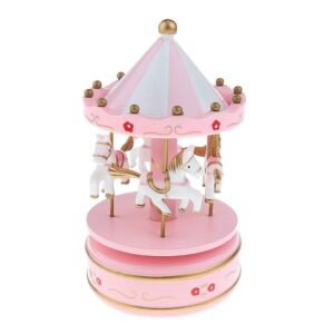 TPV® Plastic and Metal Merry-Go-Round Rotating Small Carousel Wind Up Music Box with Flying Horse